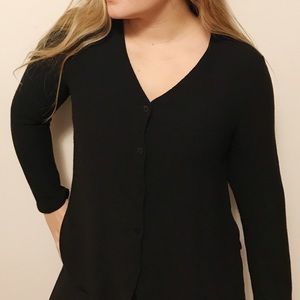 Black Eileen Fisher Waffle Knit Sweater Cardigan